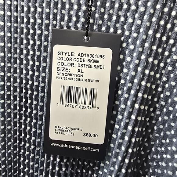 Adrianna Papell Shirt Womens XL Navy White Spot Dot Blouse Double Sleeve Ruffle - Picture 9 of 10